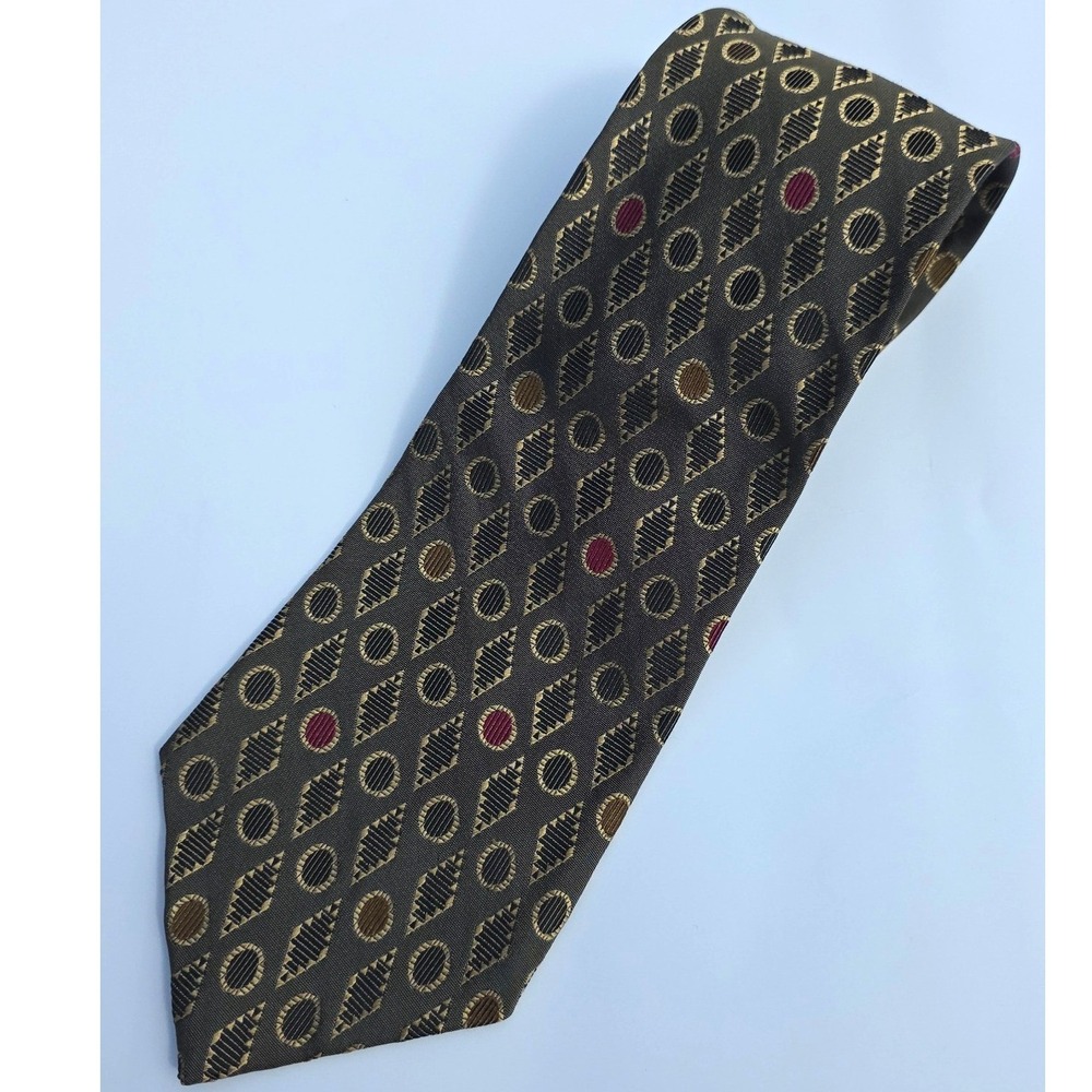 Audrey Buckner Tie Mens OS Olive Green Geometric Diamond 100% Silk Hand Tailored